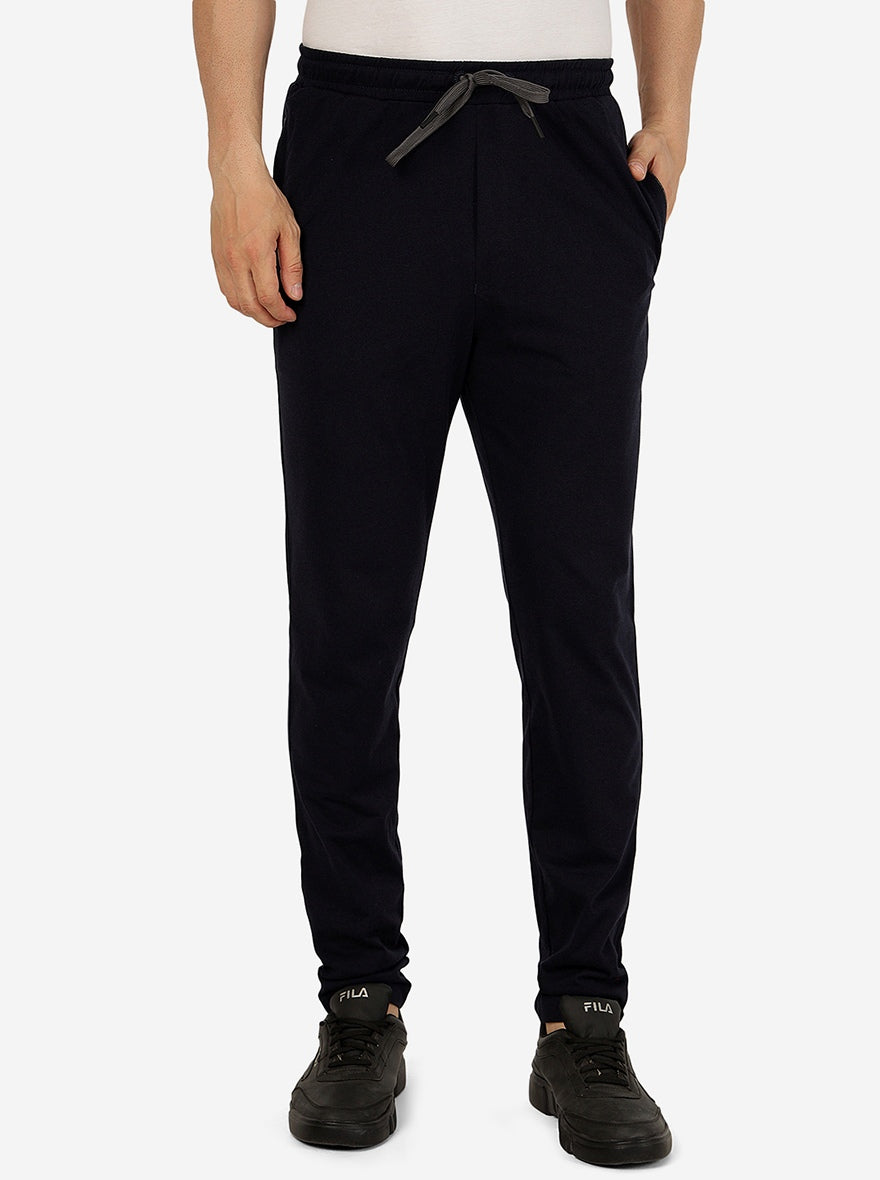 Navy Blue Solid Regular Fit Track Pant | JadeBlue