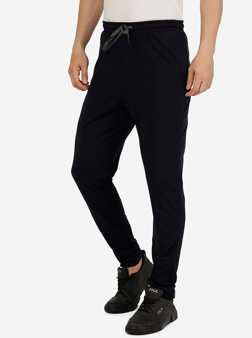 Navy Blue Solid Regular Fit Track Pant | JadeBlue