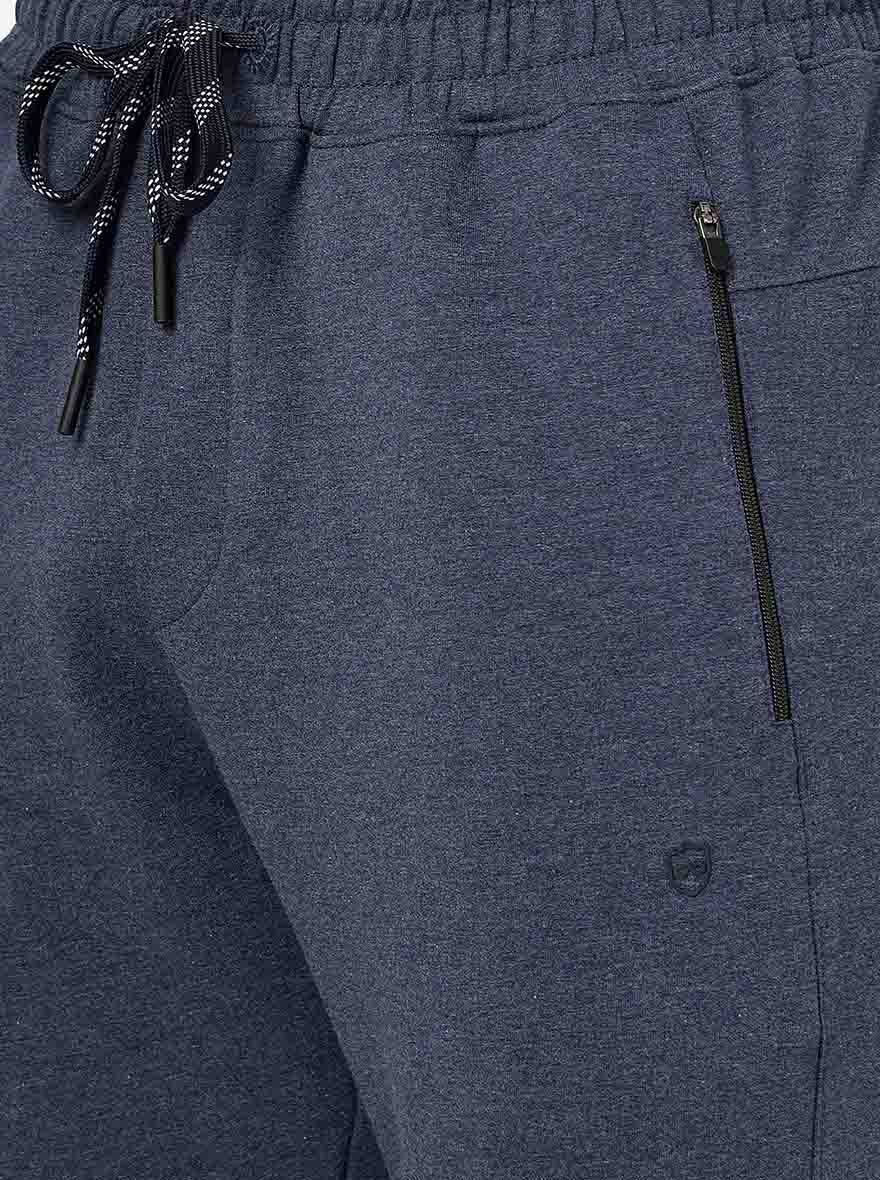 Dark Blue Melange Solid Slim Fit Track Pant | JadeBlue