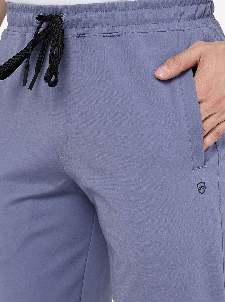 Moon Light Blue Solid Slim Fit Track Pant | JadeBlue