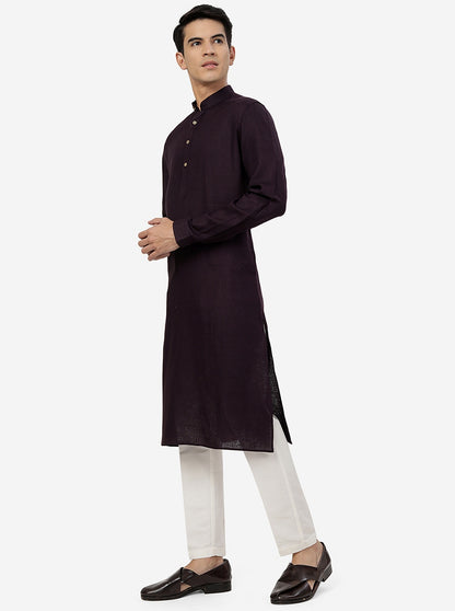 Grape Wine Solid Regular Fit Modi Kurta | JadeBlue