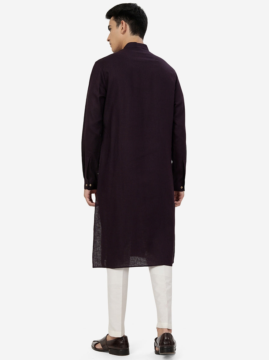 Grape Wine Solid Regular Fit Modi Kurta | JadeBlue