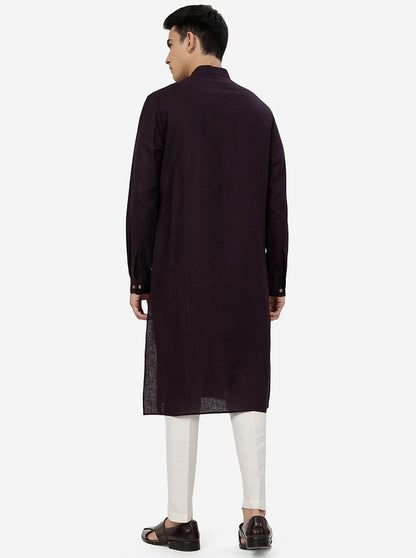 Grape Wine Solid Regular Fit Modi Kurta | JadeBlue