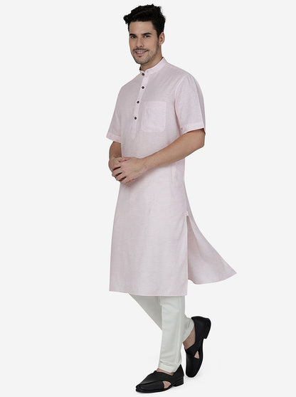 Light Pink Solid Regular Fit Modi Kurta | JadeBlue