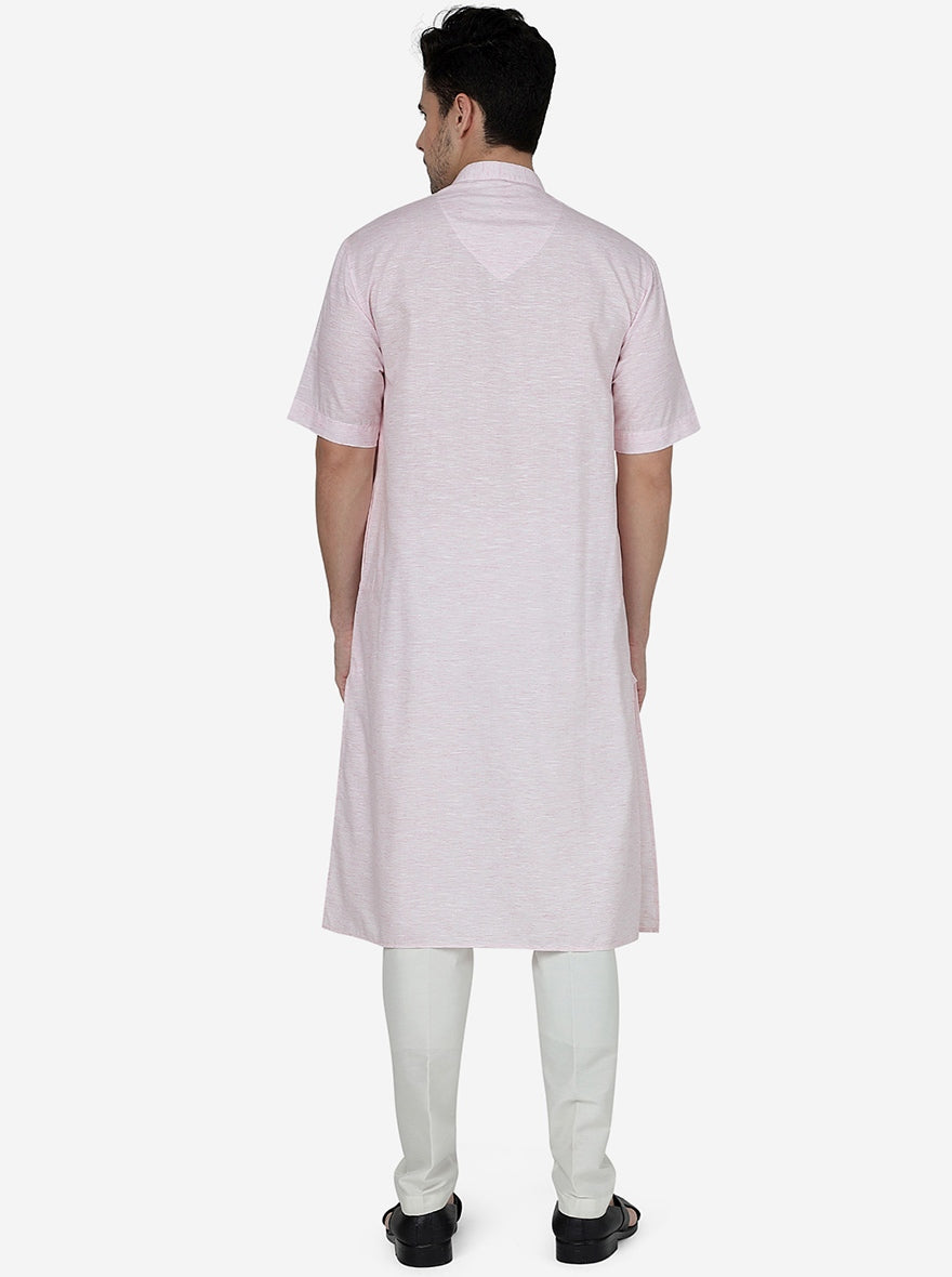 Light Pink Solid Regular Fit Modi Kurta | JadeBlue