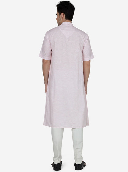 Light Pink Solid Regular Fit Modi Kurta | JadeBlue