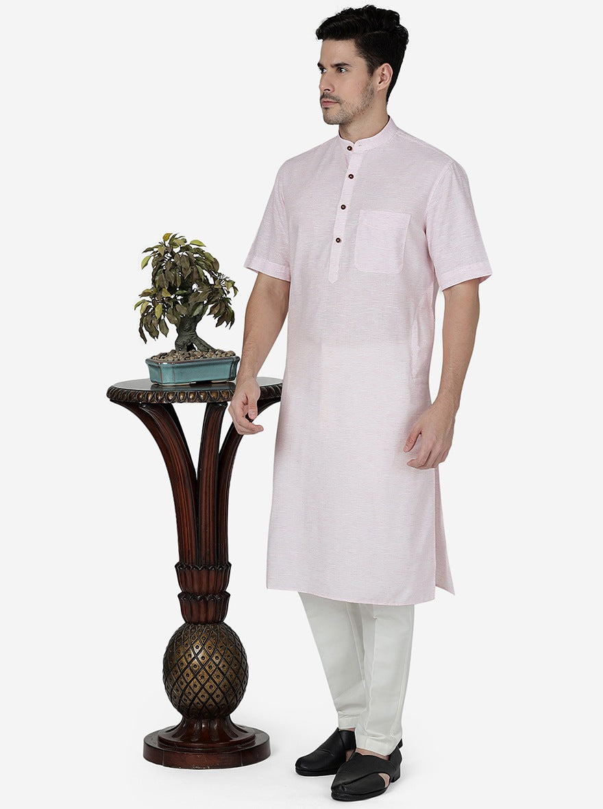 Light Pink Solid Regular Fit Modi Kurta | JadeBlue