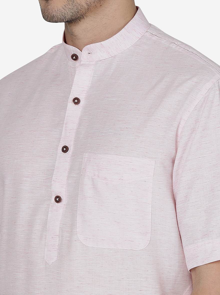 Light Pink Solid Regular Fit Modi Kurta | JadeBlue