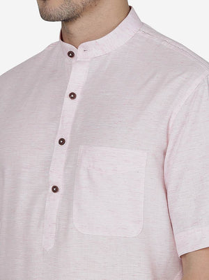 Light Pink Solid Regular Fit Modi Kurta | JadeBlue