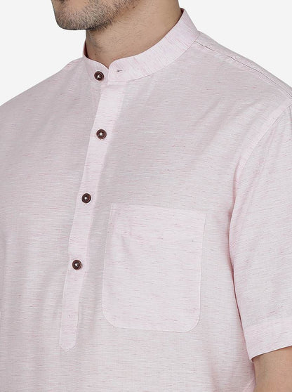 Light Pink Solid Regular Fit Modi Kurta | JadeBlue