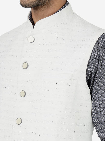 White Solid Regular Fit Bandhgala Jacket | Greenfibre