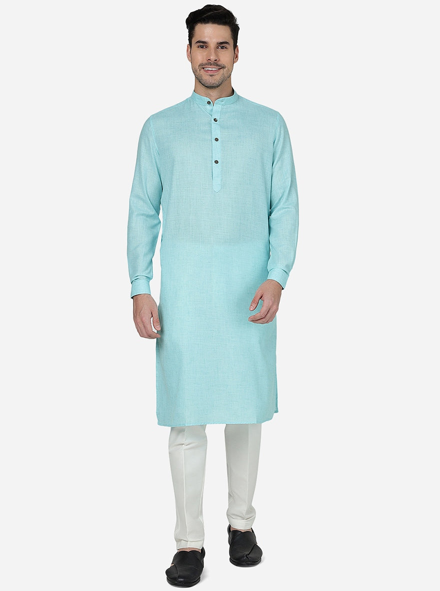 Light Blue Solid Regular Fit Modi Kurta | JadeBlue