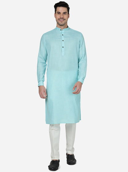 Light Blue Solid Regular Fit Modi Kurta | JadeBlue