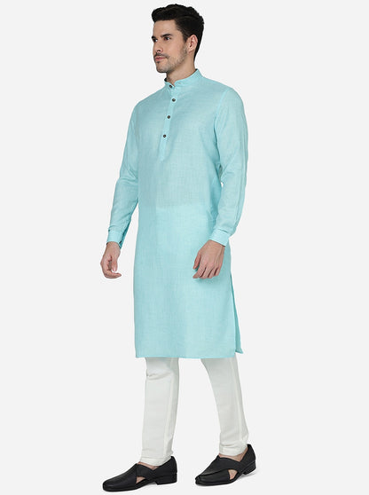 Light Blue Solid Regular Fit Modi Kurta | JadeBlue