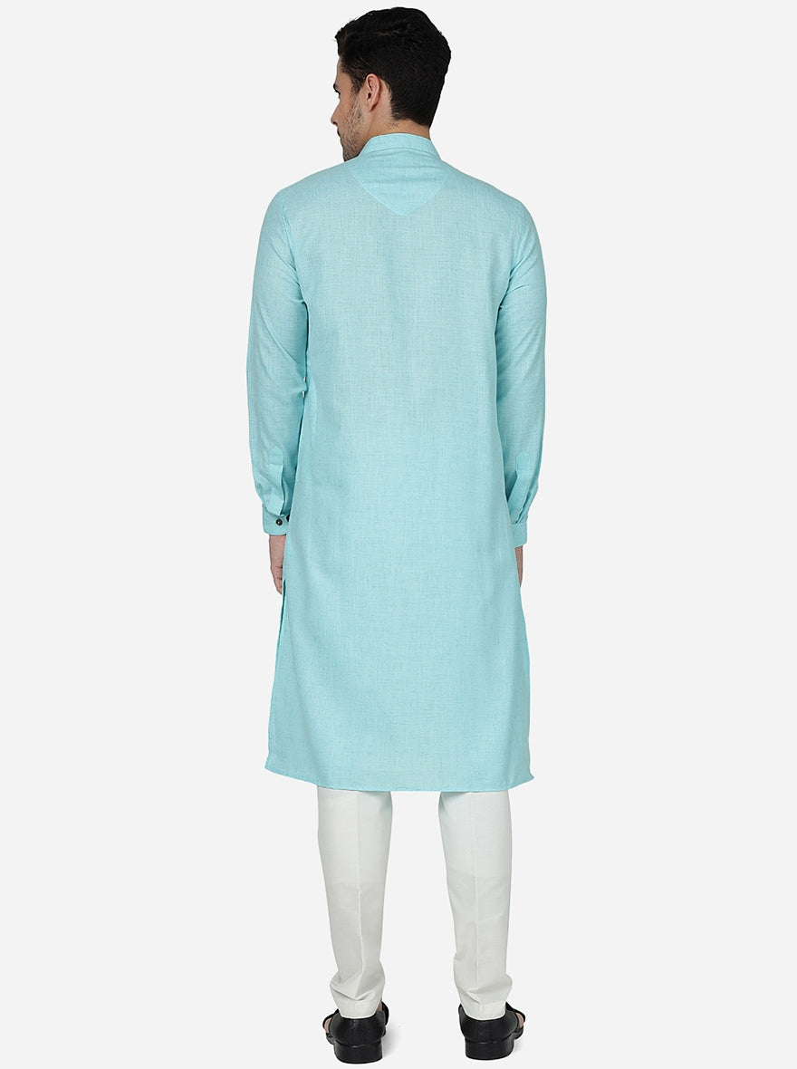 Light Blue Solid Regular Fit Modi Kurta | JadeBlue