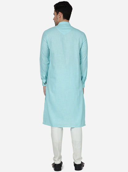 Light Blue Solid Regular Fit Modi Kurta | JadeBlue