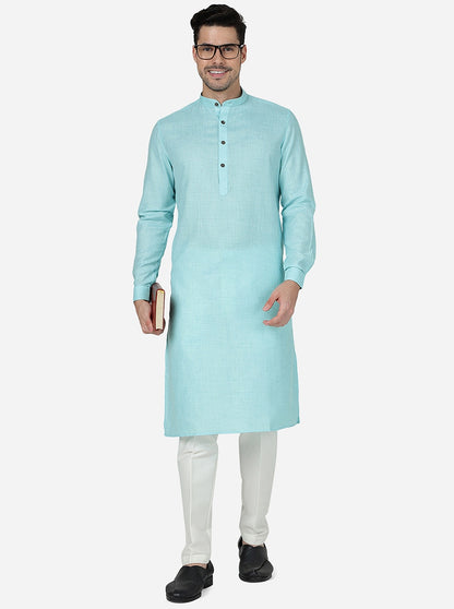 Light Blue Solid Regular Fit Modi Kurta | JadeBlue