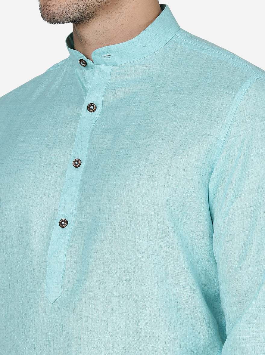 Light Blue Solid Regular Fit Modi Kurta | JadeBlue