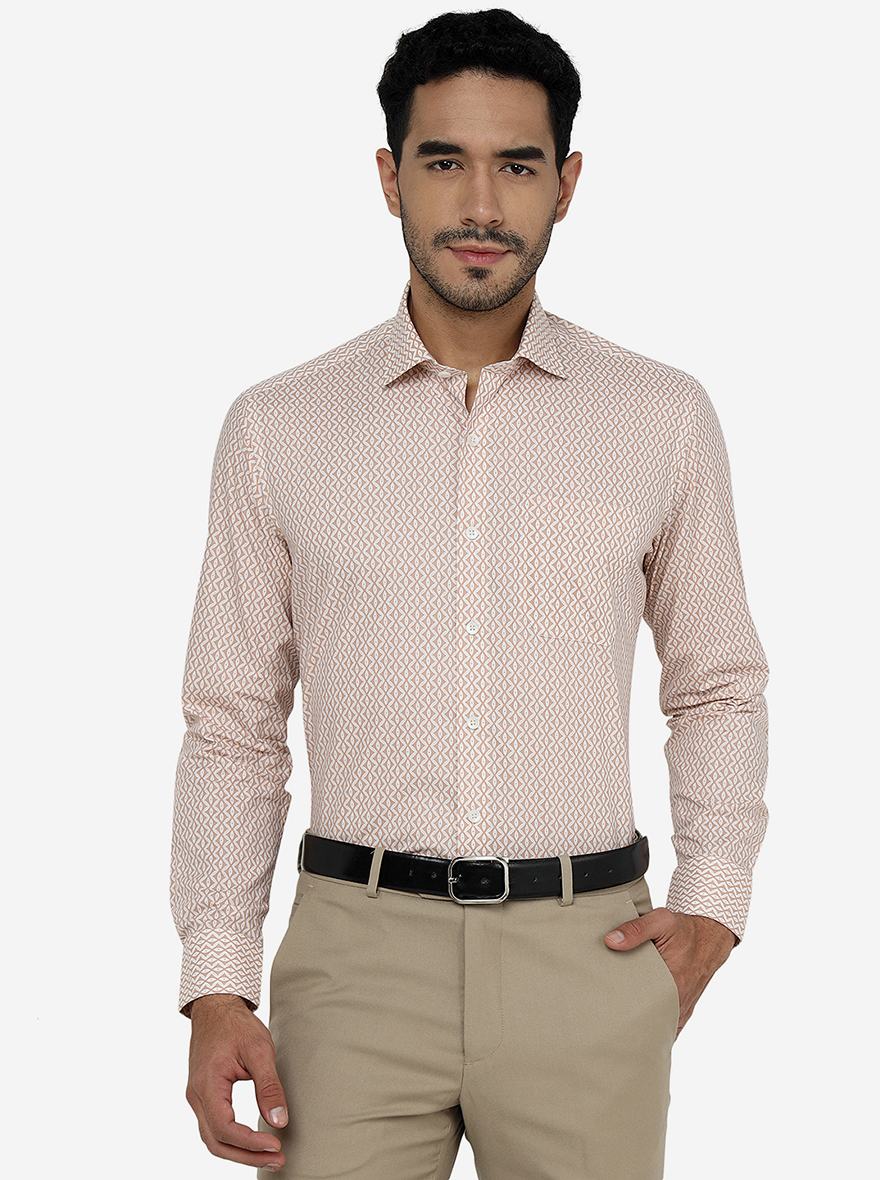 Peach Printed Slim Fit Formal Shirt | Metal