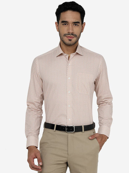 Peach Printed Slim Fit Formal Shirt | Metal