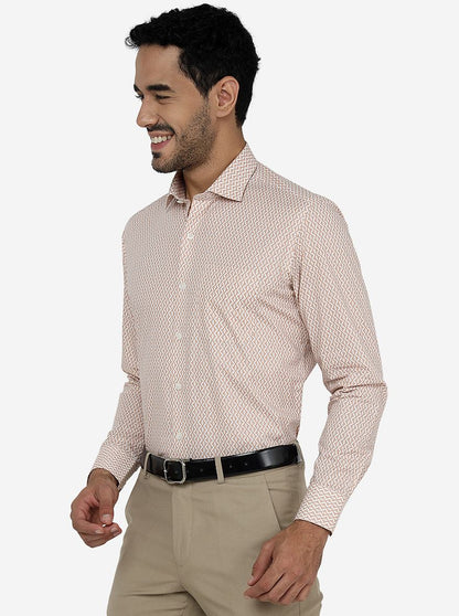 Peach Printed Slim Fit Formal Shirt | Metal