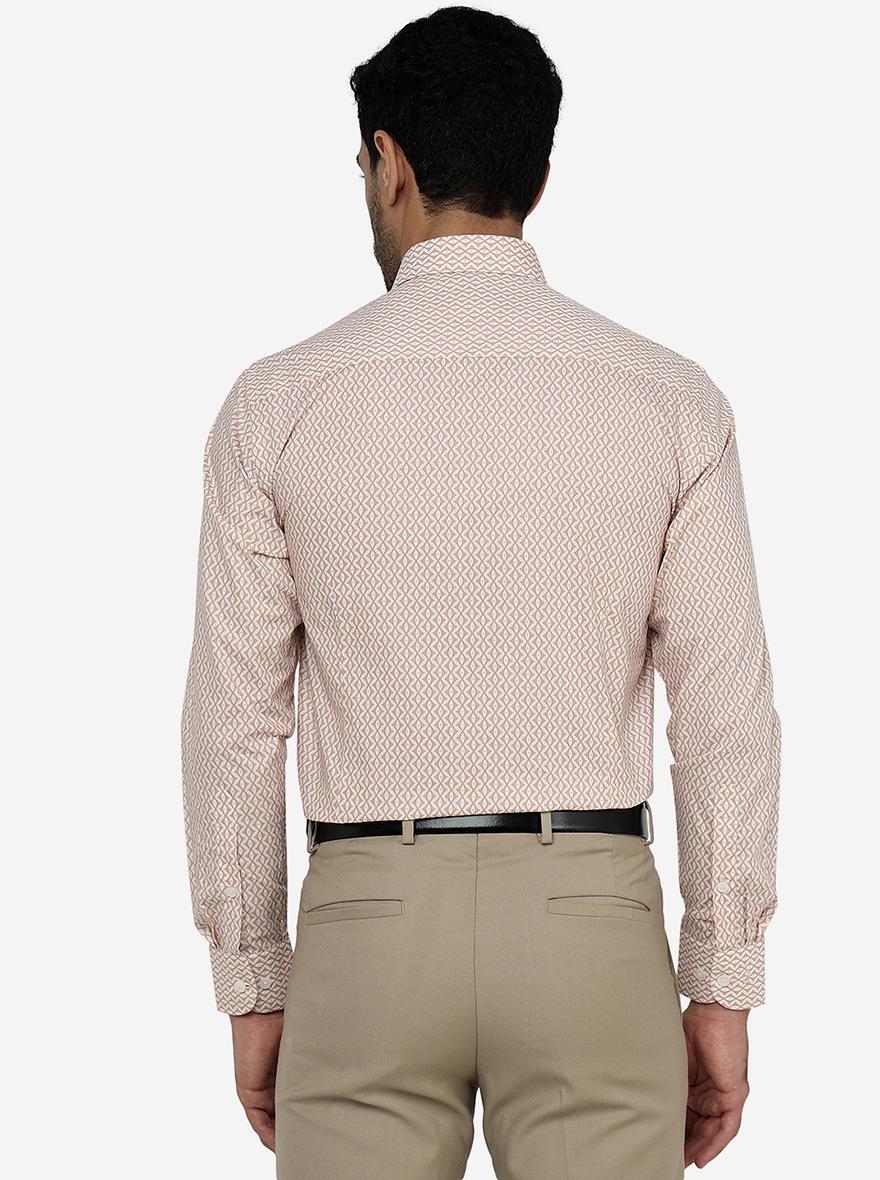 Peach Printed Slim Fit Formal Shirt | Metal