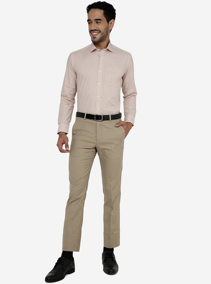 Peach Printed Slim Fit Formal Shirt | Metal