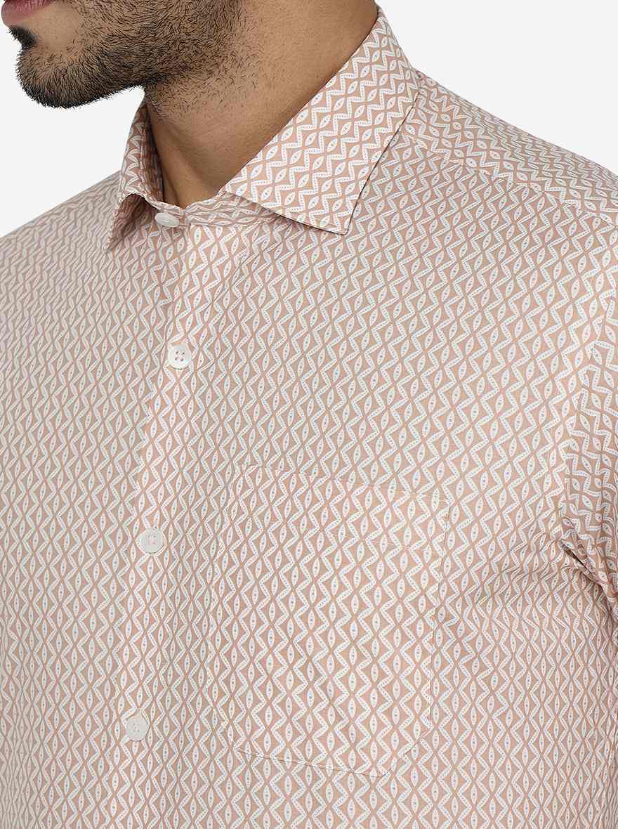 Peach Printed Slim Fit Formal Shirt | Metal
