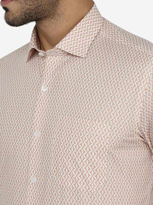 Peach Printed Slim Fit Formal Shirt | Metal