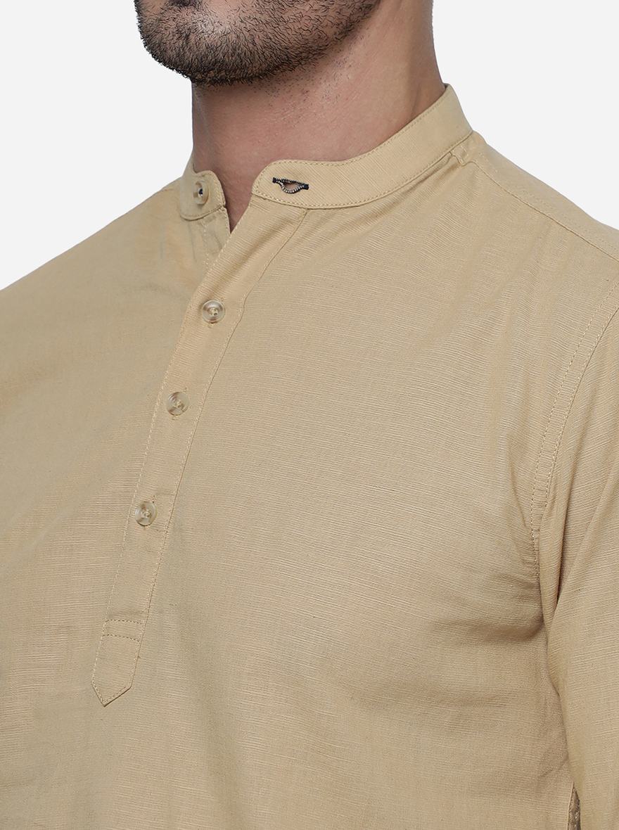 Khaki Solid Slim Fit Semi Casual Shirt | Greenfibre