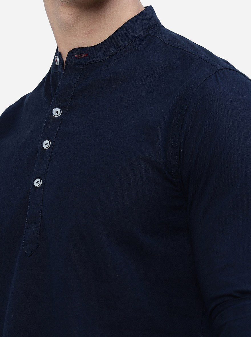 Navy Blue Solid Slim Fit Semi Casual Shirt | Greenfibre