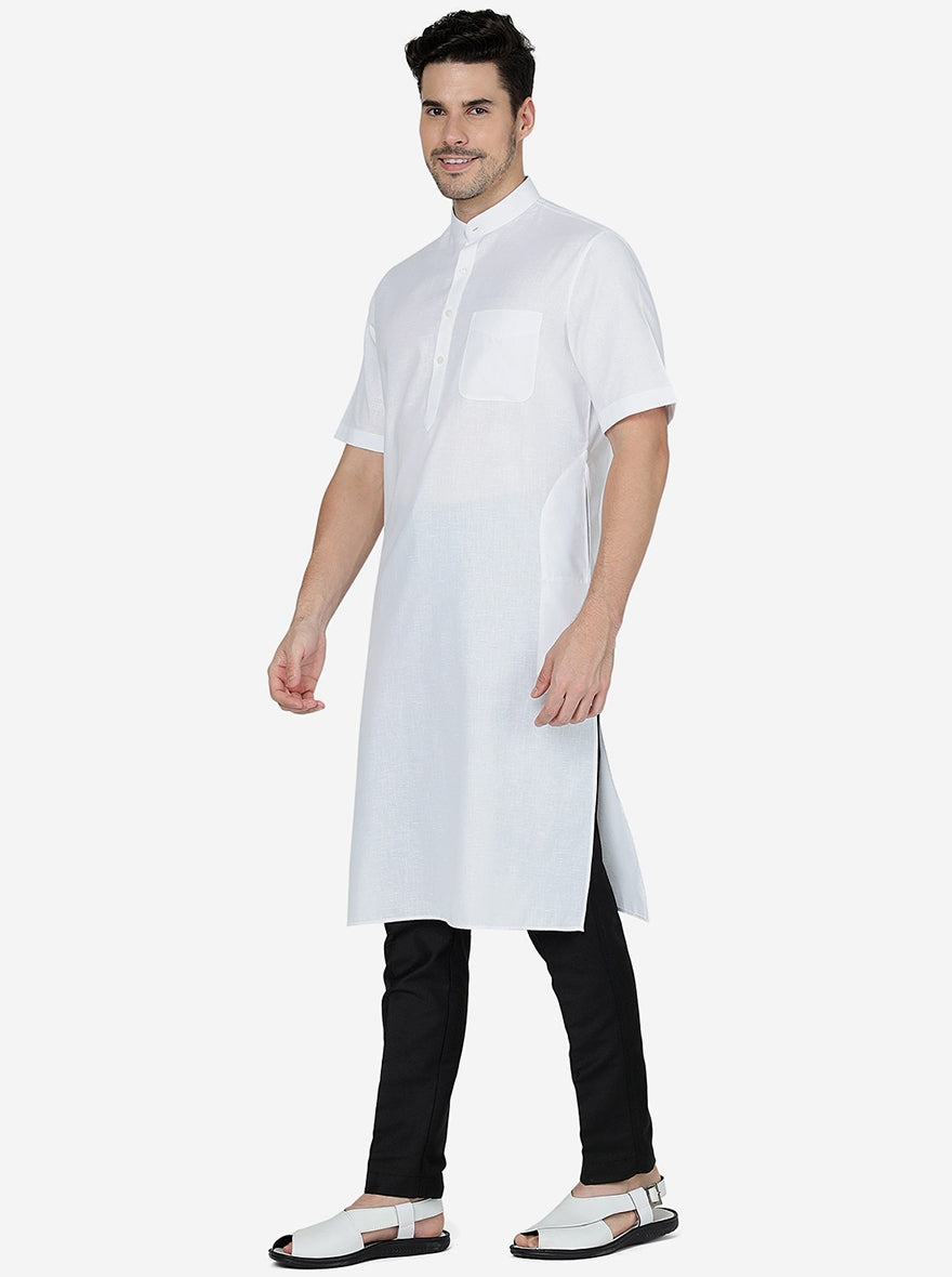 White Solid Regular Fit Modi Kurta | JadeBlue