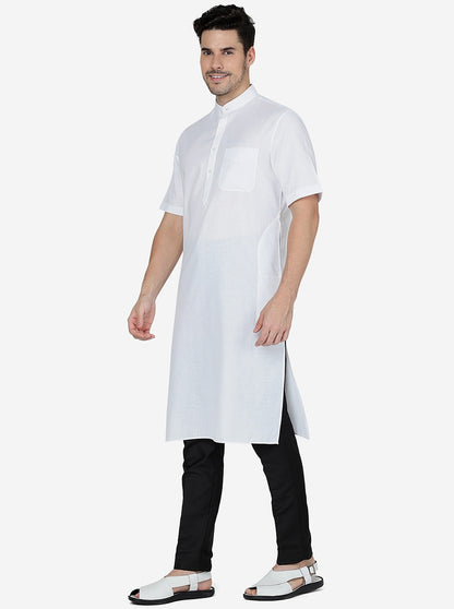 White Solid Regular Fit Modi Kurta | JadeBlue