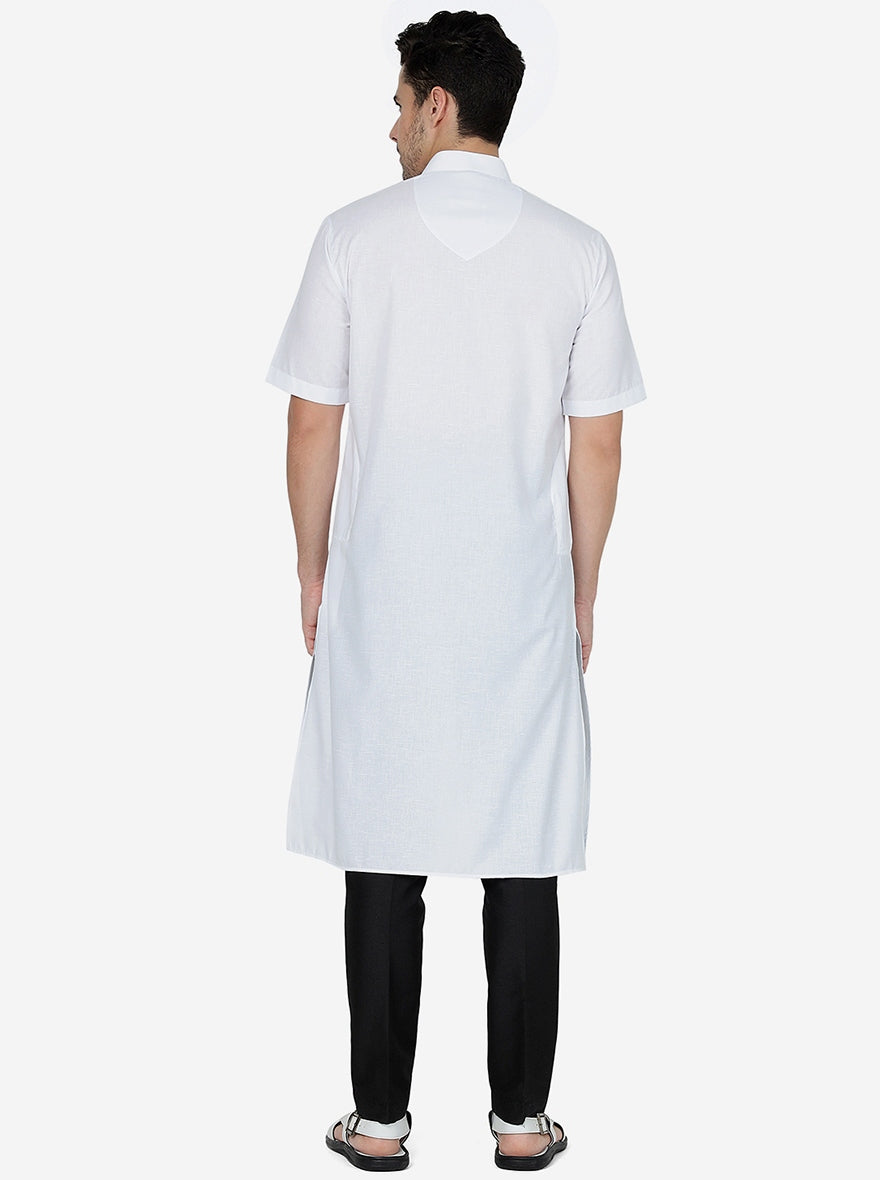 White Solid Regular Fit Modi Kurta | JadeBlue