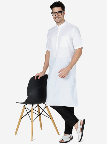 White Solid Regular Fit Modi Kurta | JadeBlue