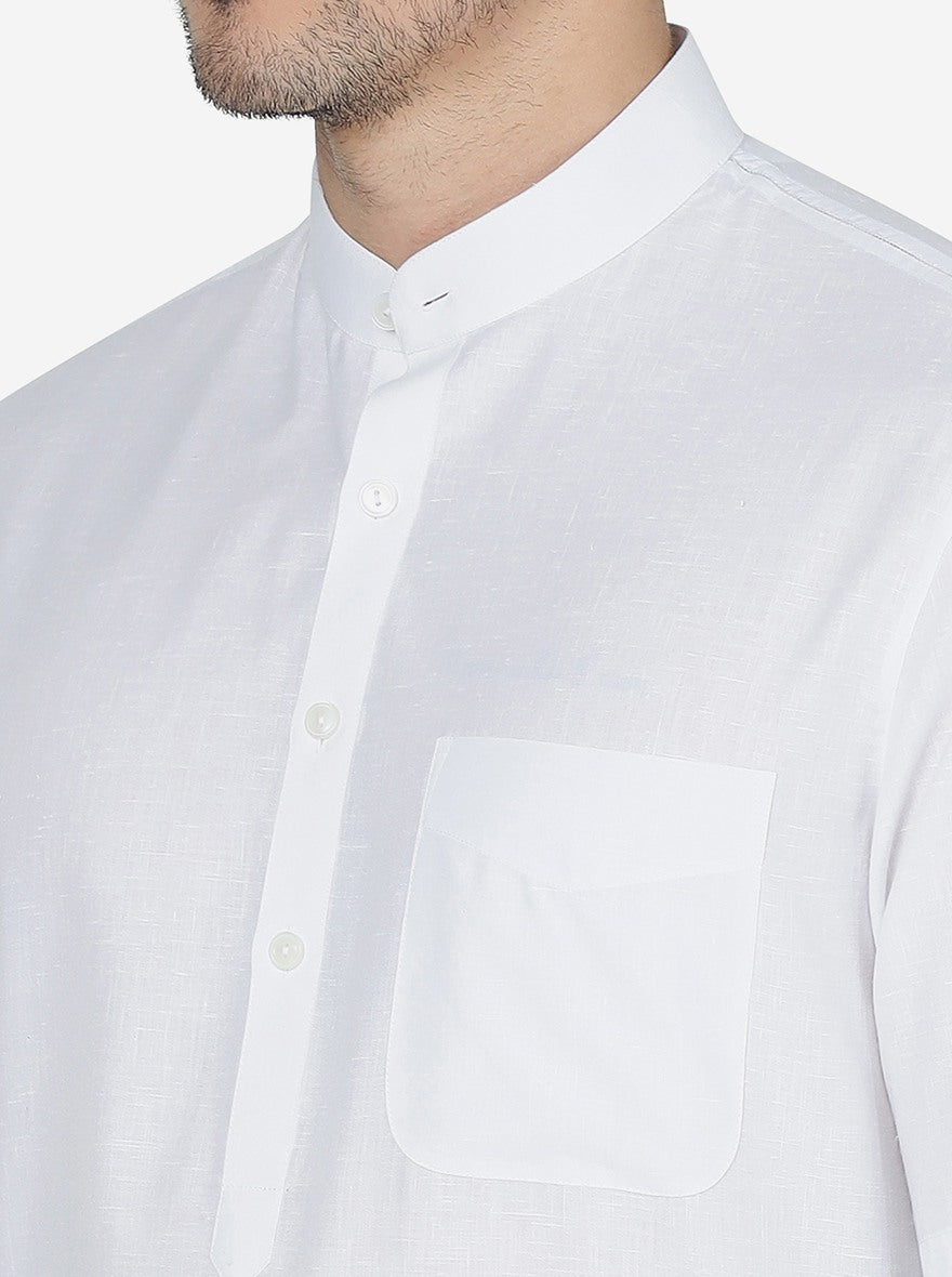 White Solid Regular Fit Modi Kurta | JadeBlue