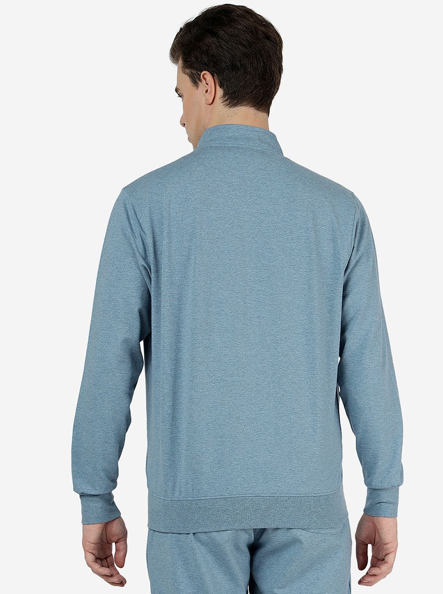 Blue Solid Slim Fit Winter T-Shirt | JadeBlue