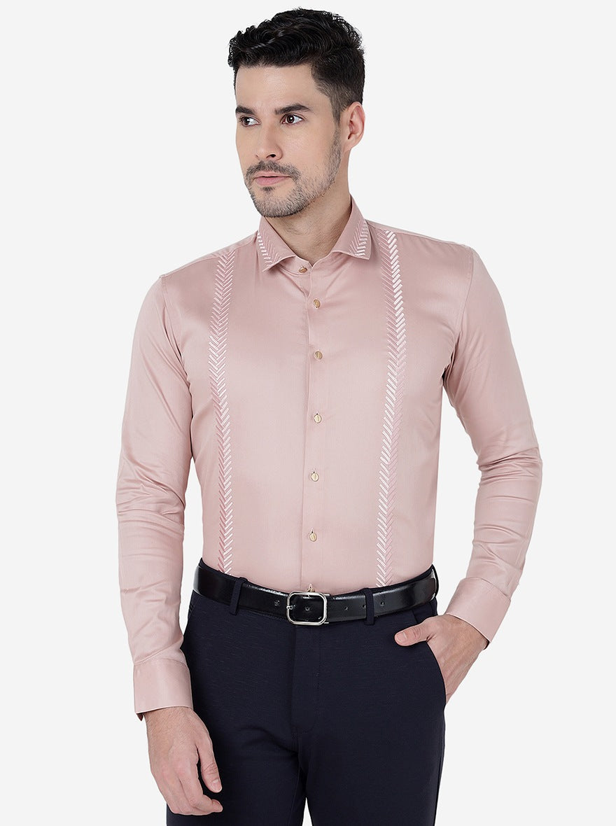 Onion Pink Solid Slim Fit Party Wear Shirt | JB Studio
