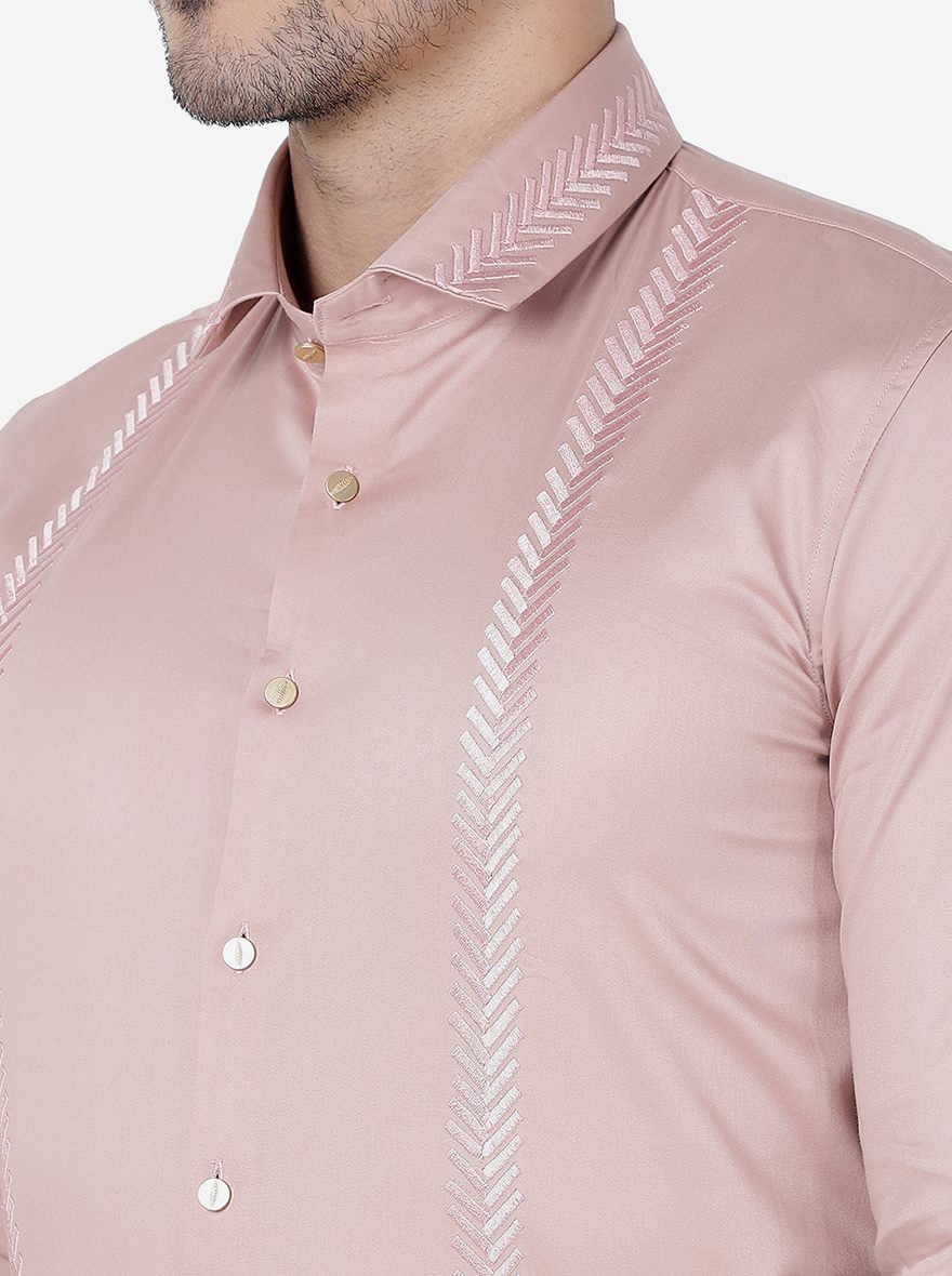 Onion Pink Solid Slim Fit Party Wear Shirt | JB Studio