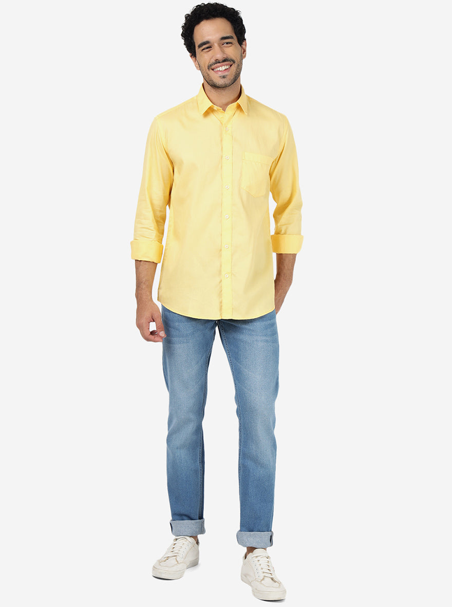 Yellow Solid Smart Fit Semi Casual Shirt | Greenfibre