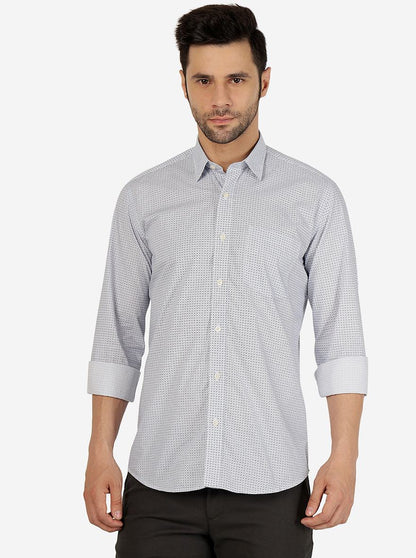 Light Blue Printed Slim Fit Semi Casual Shirt | JadeBlue