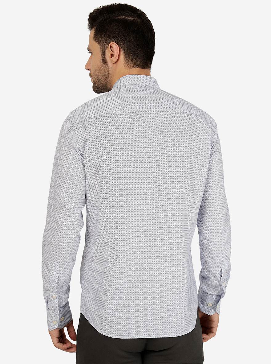 Light Blue Printed Slim Fit Semi Casual Shirt | JadeBlue