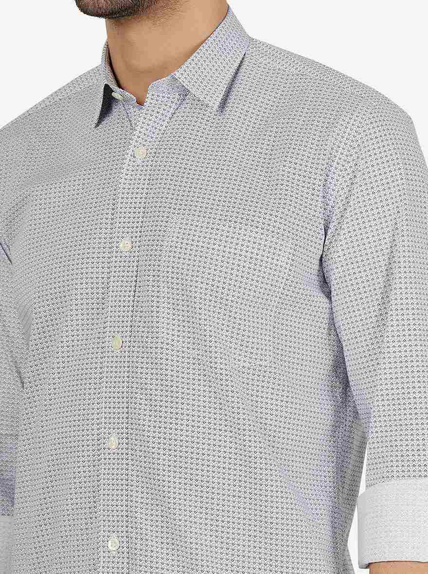 Light Blue Printed Slim Fit Semi Casual Shirt | JadeBlue