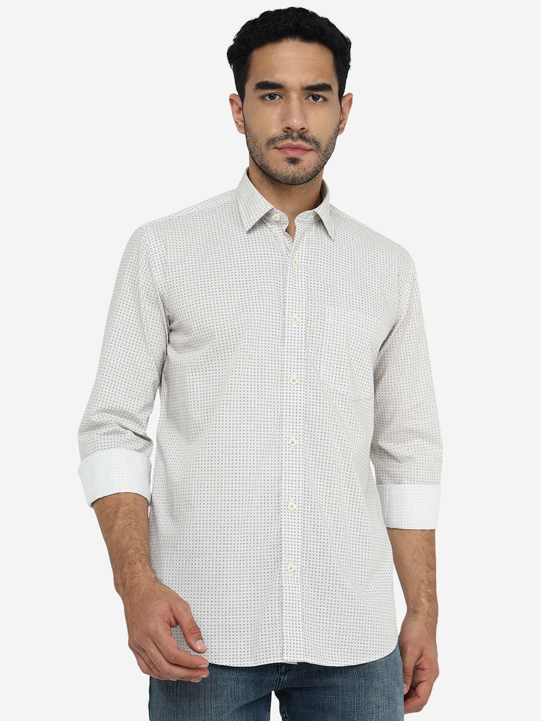 Beige Printed Slim Fit Semi Casual Shirt | JadeBlue