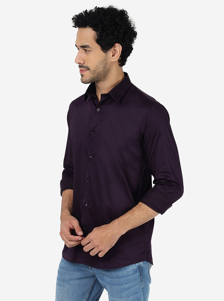 Purple Solid Slim Fit Casual Shirt | JadeBlue