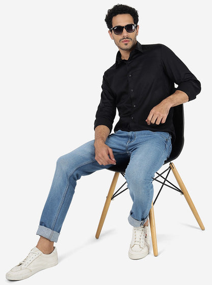 Black Solid Slim Fit Casual Shirt | JadeBlue