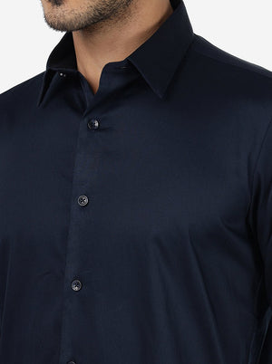 Navy Blue Solid Slim Fit Casual Shirt | JadeBlue