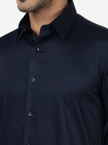 Navy Blue Solid Slim Fit Casual Shirt | JadeBlue