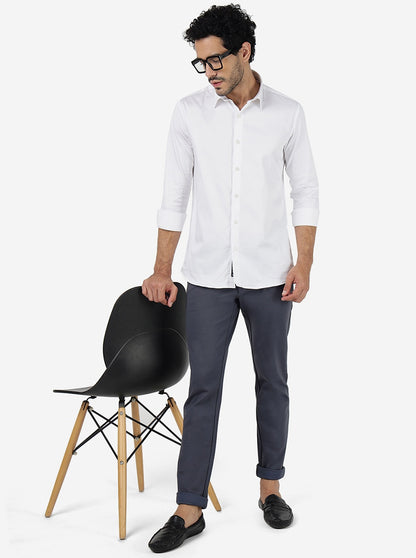 White Solid Slim Fit Casual Shirt | JadeBlue