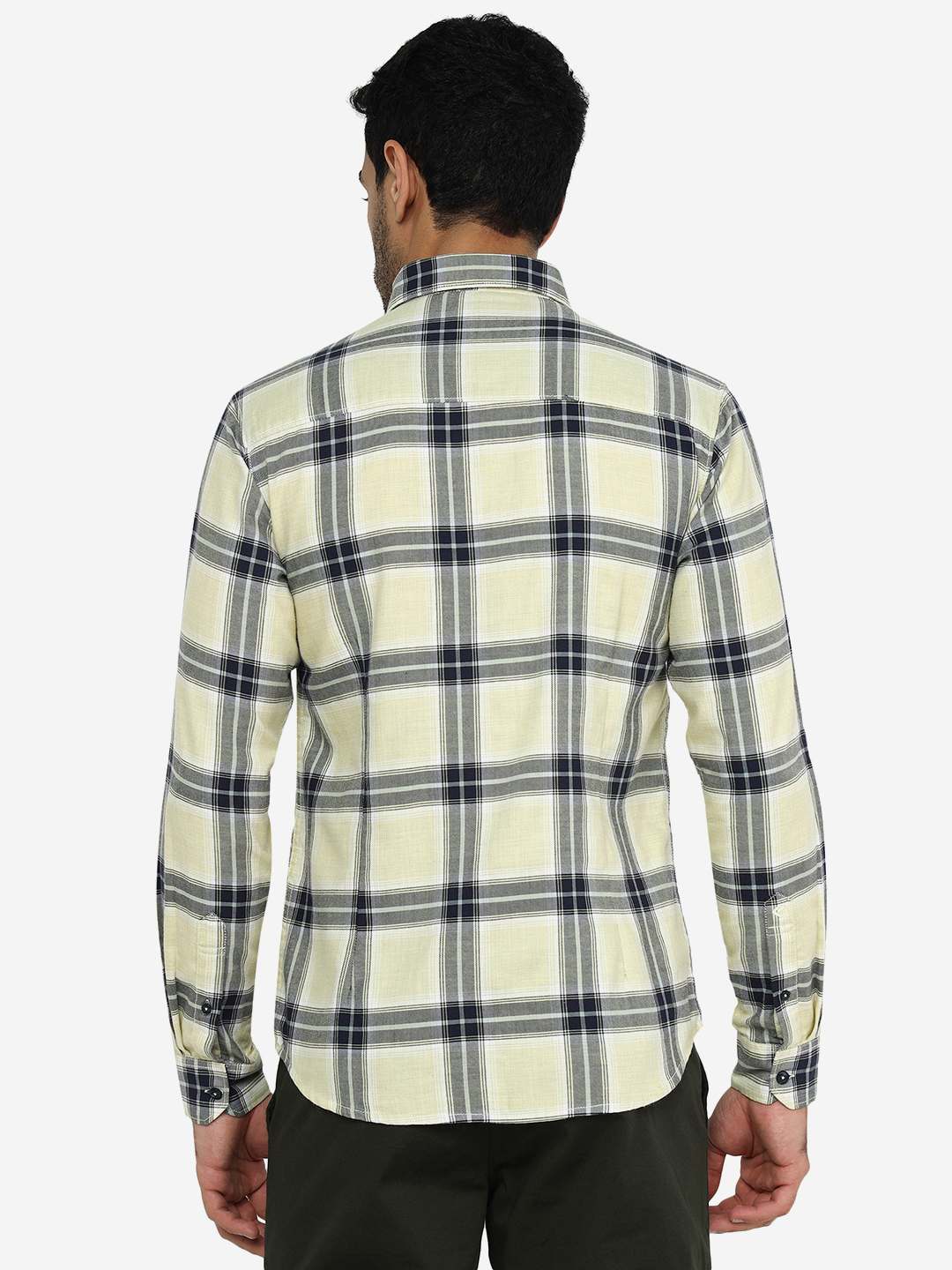 Yellow Checked Slim Fit Casual Shirt | Greenfibre